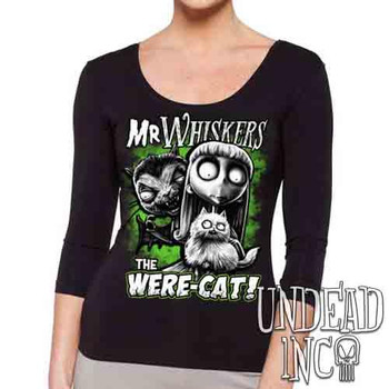 Frankenweenie Were-cat Mr Whiskers & Weird Girl - Ladies 3/4 Long Sleeve Tee
