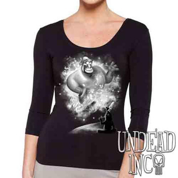 Aladdin Genie Black & Grey - Ladies 3/4 Long Sleeve Tee