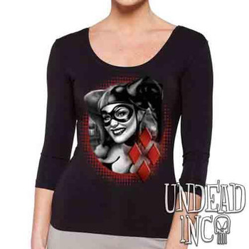 Harley Quinn Black & Grey - Ladies 3/4 Long Sleeve Tee