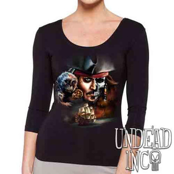 Pirates Of The Caribbean Undead Jack Sparrow - Ladies 3/4 Long Sleeve Tee