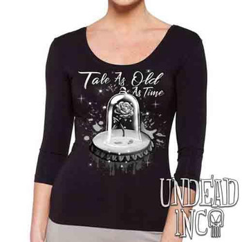 Tale As Old As Time Enchanted Rose Black & Grey - Ladies 3/4 Long Sleeve Tee