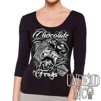 Harry Potter Chocolate Frogs Black & Grey - Ladies 3/4 Long Sleeve Tee