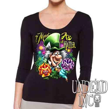 Mad As A Hatter - Ladies 3/4 Long Sleeve Tee