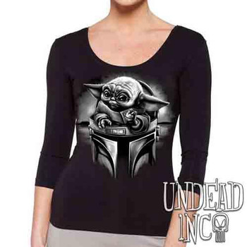 The Child Mando Helmet Black & Grey - Ladies 3/4 Long Sleeve Tee