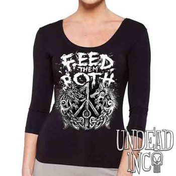 Feed Them Both Viking Wolves - Ladies 3/4 Long Sleeve Tee