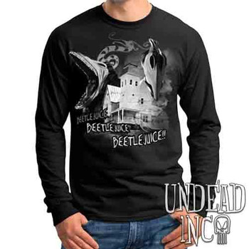 Tim Burton Beetlejuice Haunted House Barbara and Adam Black & Grey - Mens Long Sleeve Tee