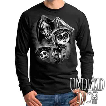 Coraline Button Eyes Black & Grey - Mens Long Sleeve Tee