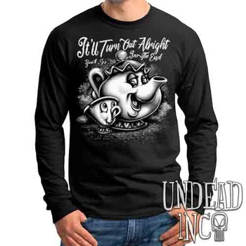 Mrs Potts & Chip It'll Turn Out Alright Black & Grey - Mens Long Sleeve Tee