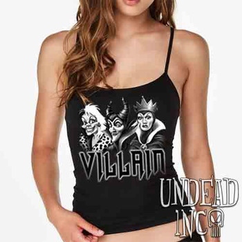 VILLAIN - Cruella Maleficent & Evil Queen Black & Grey - Petite Slim Fit Tank