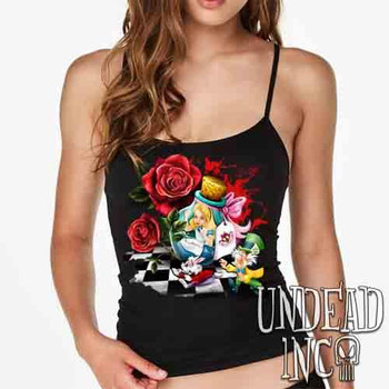 Alice In Wonderland Down The Rabbit Hole - Petite Slim Fit Tank