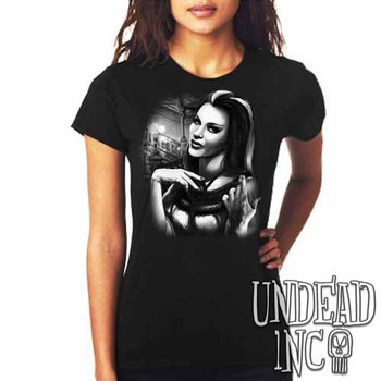 Lilly Munster - Ladies T Shirt Black Grey