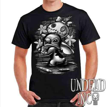 Stitch Crayon Graffiti Black & Grey - Mens T Shirt