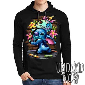 Stitch Crayon Graffiti - Mens Long Sleeve Hooded Shirt