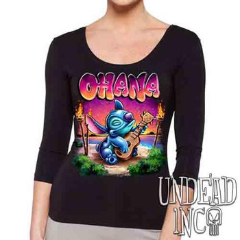 Stitch Ohana Sunset - Ladies 3/4 Long Sleeve Tee