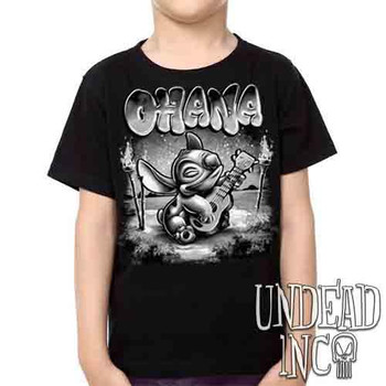 Stitch Ohana Sunset Black & Grey - Kids Unisex Girls and Boys T shirt