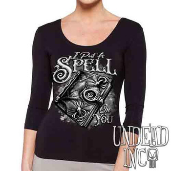 I Put A Spell On You - Book Black & Grey - Ladies 3/4 Long Sleeve Tee