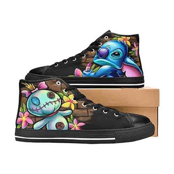 Stitch Crayon Graffiti Women's Classic High Top Canvas Shoes