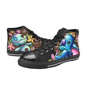 Stitch Crayon Graffiti Women's Classic High Top Canvas Shoes