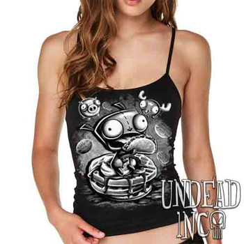 Invader Zim Gir Waffles Black & Grey - Petite Slim Fit Tank