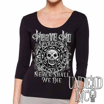 Pirates Of The Caribbean Never Shall We Die Black & Grey - Ladies 3/4 Long Sleeve Tee