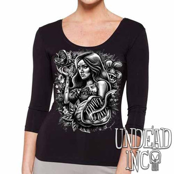 Poison Ivy Black & Grey - Ladies 3/4 Long Sleeve Tee