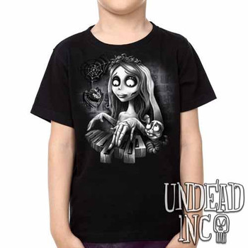 Corpse Bride Piano -  Kids Unisex Girls and Boys T shirt Clothing Black & Grey