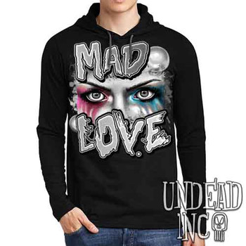 Harley Quinn Mad Love Black & Grey - Mens Long Sleeve Hooded Shirt