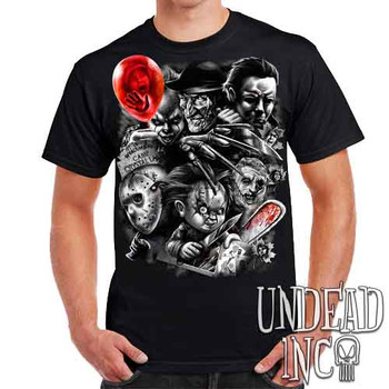 Horror Icons V1 Black & Grey - Mens T Shirt