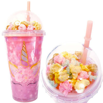 Unicorn Popcorn Frosty Freeze Pink Tumbler With Straw