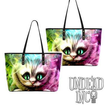 Cheshire Cat Tea Party Large Pu Leather Handbag / Shoulder Bag