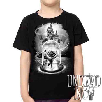 Enchanted Rose Black & Grey  -  Kids Unisex Girls and Boys T shirt