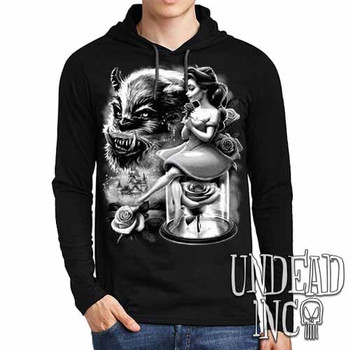 Beauty & The Beast Fairy Tale Magic Black & Grey  - Mens Long Sleeve Hooded Shirt