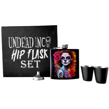 Day Of The Dead Woman Undead Inc Hip Flask Set