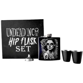 Day Of The Dead Black & Grey Woman Undead Inc Hip Flask Set