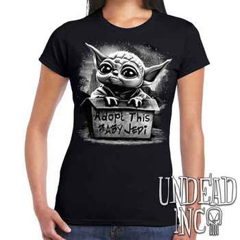 Grogu Adopt Me Black & Grey - Ladies T Shirt