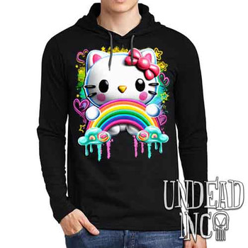 Kitty Rainbow - Mens Long Sleeve Hooded Shirt