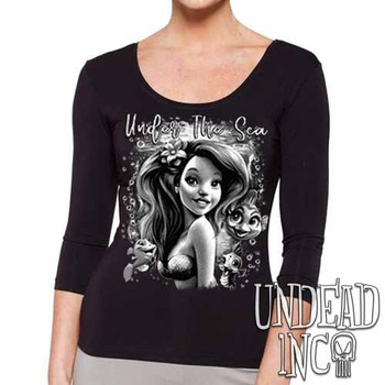 Under The Sea Black & Grey - Ladies 3/4 Long Sleeve Tee