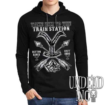 Yellowstone Train Station - Mens Long Sleeve Hooded Shirt