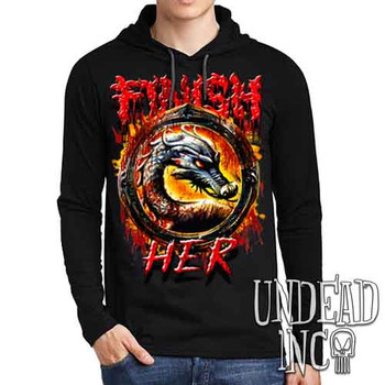 Mortal Kombat Finish Her - Mens Long Sleeve Hooded Shirt