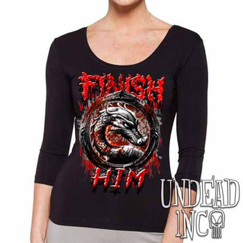 Mortal Kombat Finish Him Black & Grey - Ladies 3/4 Long Sleeve Tee