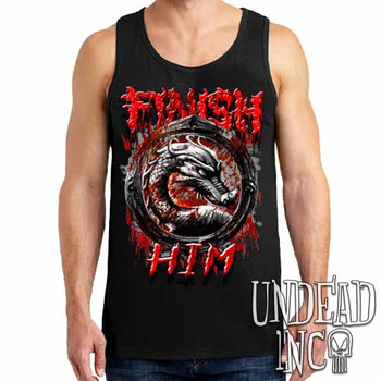 Mortal Kombat Finish Him Black & Grey - Mens Tank Singlet