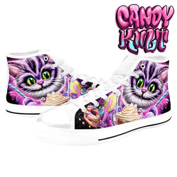 Cheshire Cat Mad Tea Party White Men’s Classic High Top Canvas Shoes