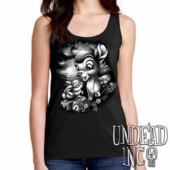 Bambi & Thumper - Ladies Singlet Tank Black Grey