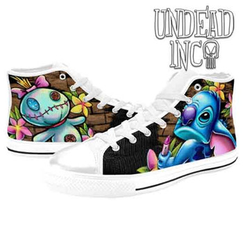 Stitch Crayon Graffiti White Women's Classic High Top Canvas Shoes