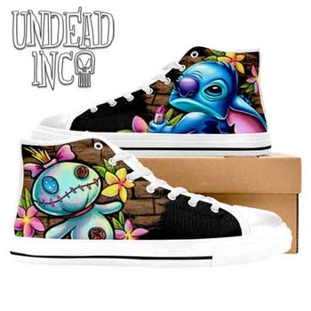 Stitch Crayon Graffiti White Women's Classic High Top Canvas Shoes