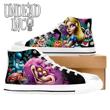 Alice In Wonderland Melted Dreams White Women's Classic High Top Canvas Shoes