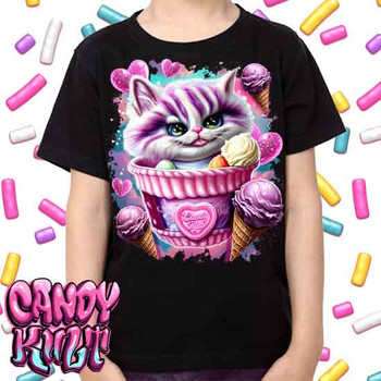 Cheshire Cat Ice Cream Dream Retro Candy -  Kids Unisex Girls and Boys T shirt