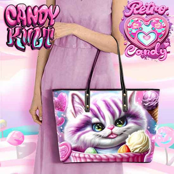 Cheshire Cat Ice Cream Dream Retro Candy Large Tote Bag