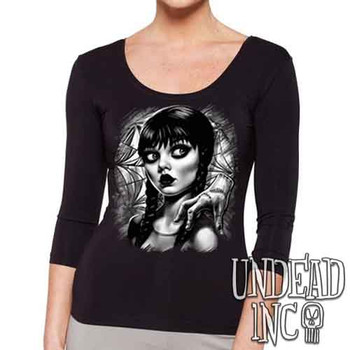 Wednesday Window Black & Grey - Ladies 3/4 Long Sleeve Tee