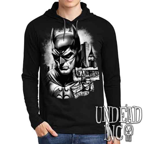 Wanted Vigilante Black & Grey - Mens Long Sleeve Hooded Shirt